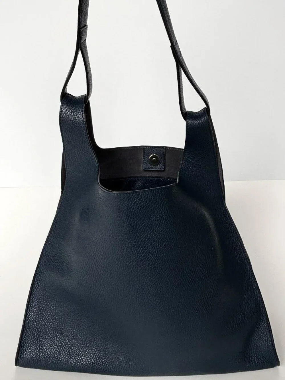 Cuyana Oversized Double Loop Bag Navy Italian Leather Hobo Tote